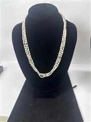 THREE STRAND FRESHWATER PEARLS BEAD NECKLACE WITH 14K YELLOW GOLD BEADS & CLASP